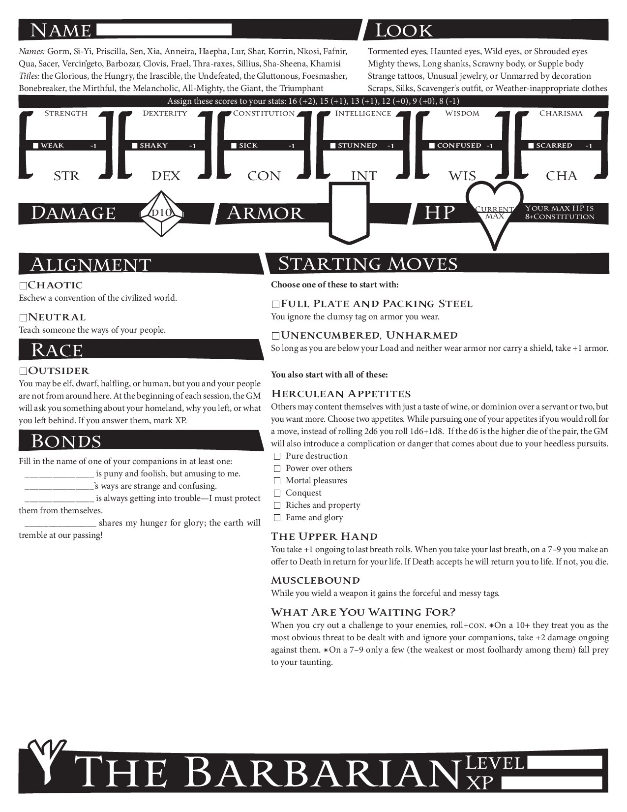 Dungeon World: Barbarian Class