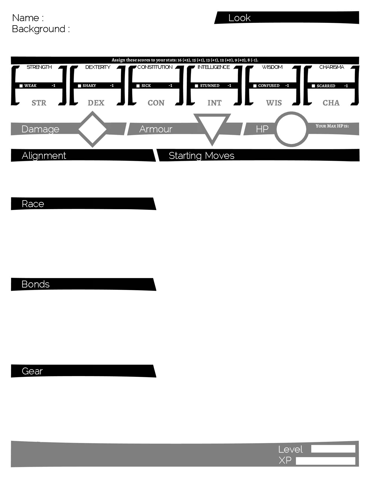 Class Warfare: Character Sheet
